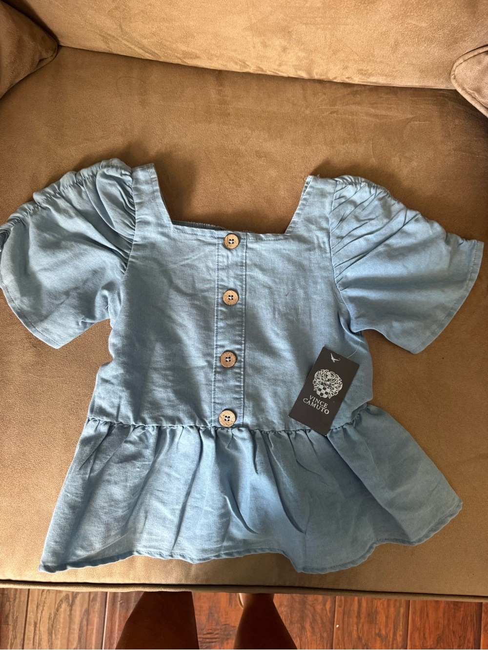 Vince Camuto Kids Light Blue Peplum Button-Front Top